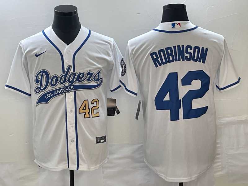 Men%27s Los Angeles Dodgers #42 Jackie Robinson Number White With Patch Cool Base Stitched Baseball Jersey->los angeles dodgers->MLB Jersey